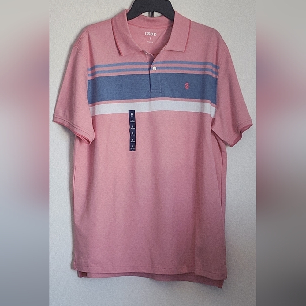 IZOD Men's Advantage Performance Strip Polo Cooling Technology Short Sleeve Sz L